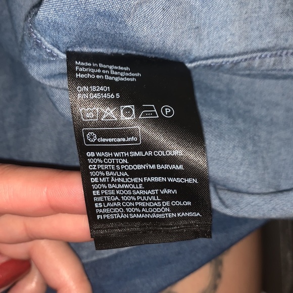 H&M Men's Medium Short Sleeve Shirt Button Up Blue Denim - Picture 5 of 6